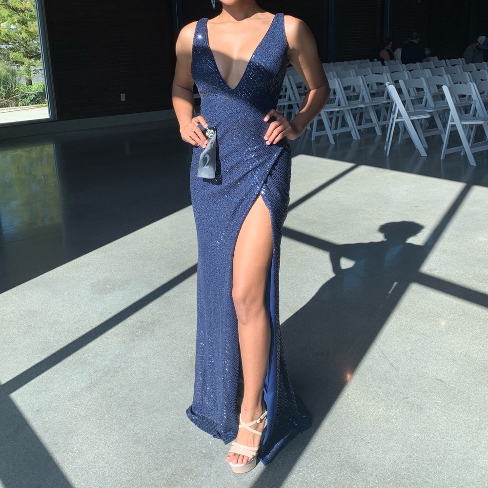 Navy, sequin evening gown. Size 0